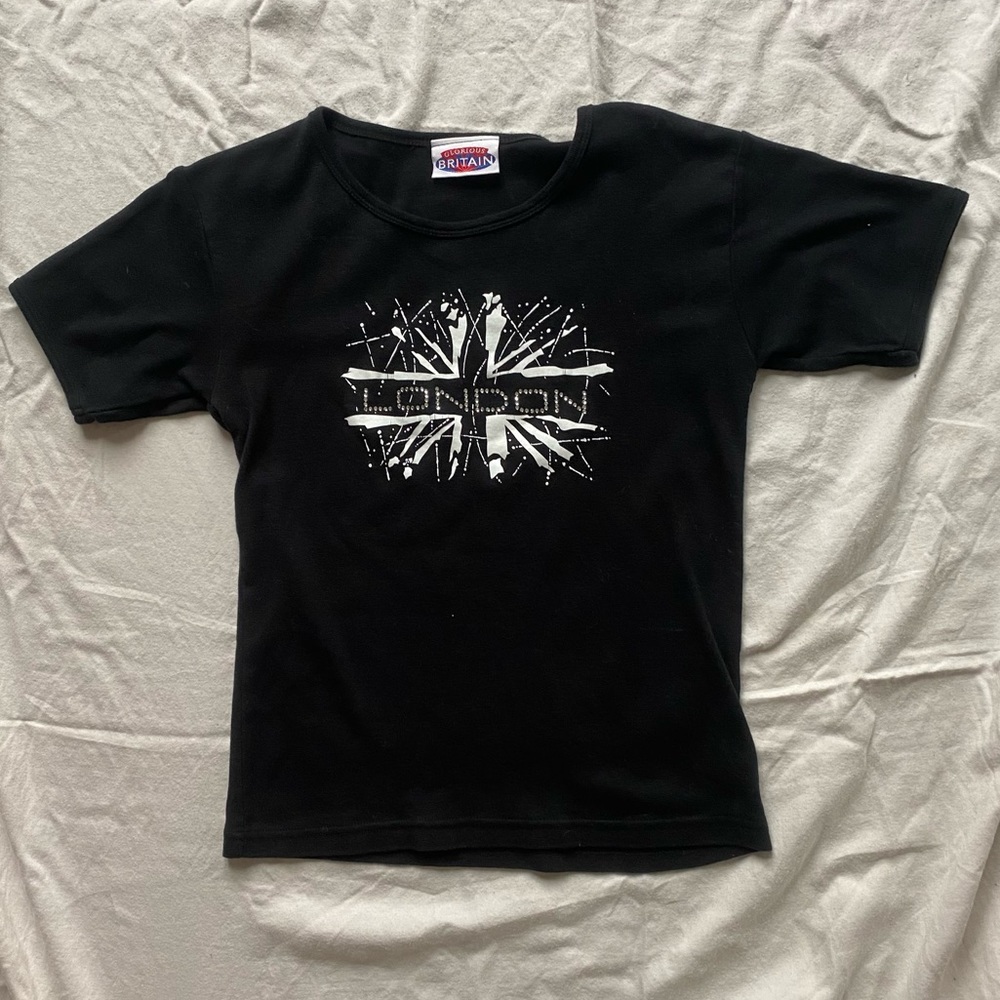 Y2K london rhinestone baby tee
